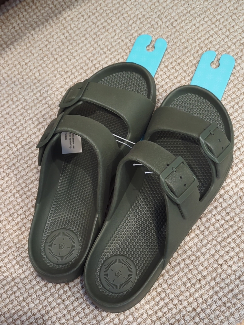 totes Olive Green Men’s Double Buckle Slide Sandals